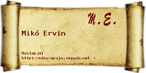 Mikó Ervin névjegykártya
